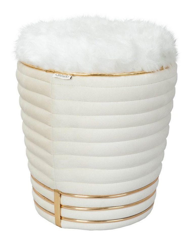 Qiyano Hocker Pouf Hocker Samt Beige - Steppnähte, Fellimitat, Weich (1 St) von Qiyano