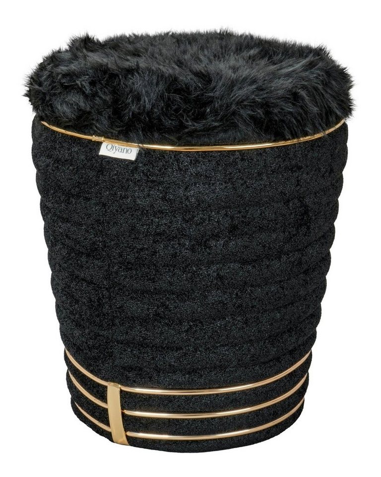 Qiyano Hocker Pouf Hocker Teddy Schwarz - Steppnähte, Flauschig, Weich (1 St) von Qiyano