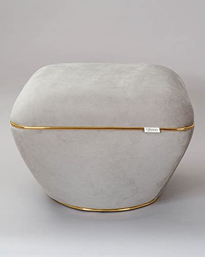 Qiyano Hocker Pouf großer Sitzhocker weicher Samtbezug in Taupe modern quadratisch bequem für Wohnzimmer, Schlafzimmer, Kunstlederverzierung in Gold, Höhe ca. 43 cm, Farbe: Taupe von Qiyano