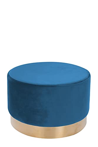 Qiyano Hocker Schminktisch Pouf Samt Sitzhocker in verschiedenen Größen und Farben mit Gold abgesetzt für Wohnzimmer Schlafzimmer oder Ankleidezimmer, Groß Rund, Farbe: Blau von Qiyano