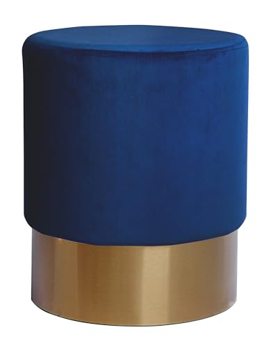 Qiyano Hocker Schminktisch Pouf Samt Sitzhocker in verschiedenen Größen und Farben mit Gold abgesetzt für Wohnzimmer Schlafzimmer oder Ankleidezimmer, Klein Rund, Farbe: Blau von Qiyano