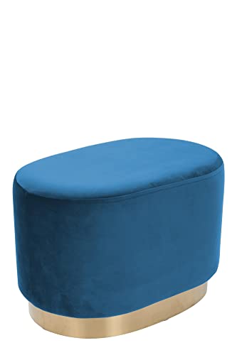 Qiyano Hocker Schminktisch Pouf Samt Sitzhocker in verschiedenen Größen und Farben mit Gold abgesetzt für Wohnzimmer Schlafzimmer oder Ankleidezimmer, Oval, Farbe: Blau von Qiyano