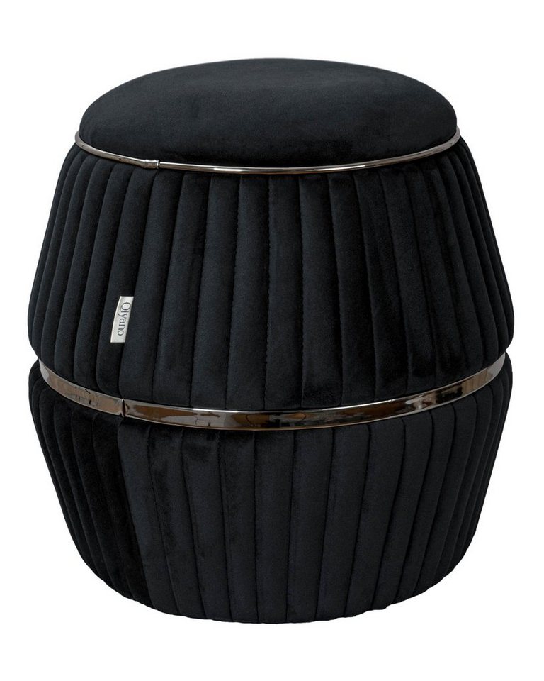 Qiyano Hocker Sitzhocker Samt Schwarz - Ziernähte, Wohn-, Schlafzimmer (1 St) von Qiyano