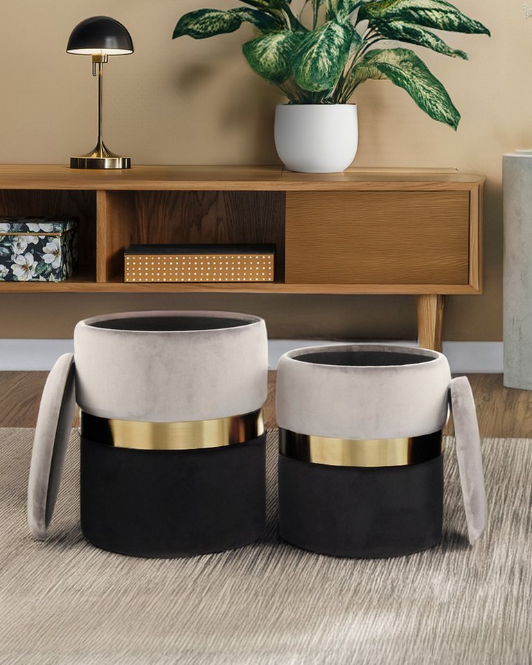 Qiyano Hocker Sitzpouf Evelyn 2er-Set Grau - Stauraum, Hocker, Lounge (1 St) von Qiyano
