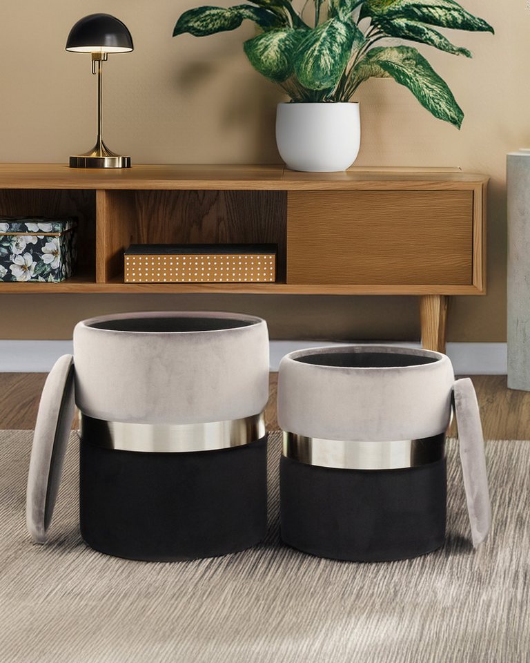 Qiyano Hocker Sitzpouf Evelyn 2er-Set Hellgrau - Stauraum, Hocker, Lounge (1 St) von Qiyano