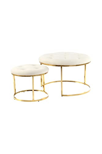 Qiyano Hocker rund im Retro-Stil 2er Set gesteppter Polster stabiles Elegantes Eisengestell modernes edles Design Beistelltisch für Wohnzimmer Schlafzimmer 2 STK. Farbe: Creme Qiyano Hocker rund im Retro-Stil 2er Set gesteppter Polster stabiles Elegantes Eisengestell modernes edles Design Beistelltisch für Wohnzimmer Schlafzimmer 2 STK. Farbe: Creme von Qiyano