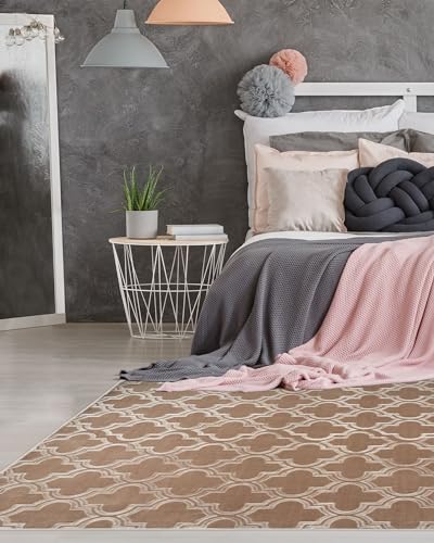 Qiyano Kifalme Teppich Taupe 200 x 290 cm, Flauschiger Kurzflor Teppich Wohnzimmer & Schlafzimmer, 3D Optik, Marokkanisches Muster, Pflegeleicht, Florhöhe ca. 7 mm von Qiyano