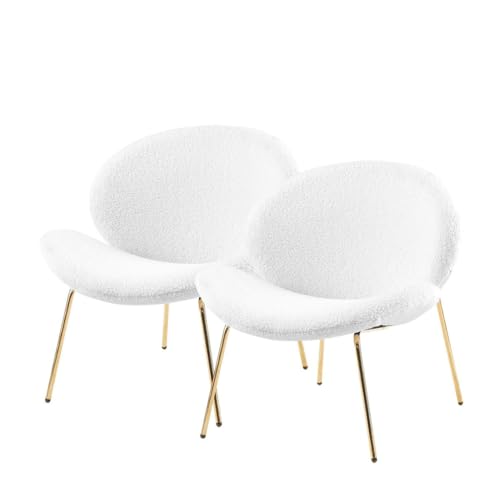 Qiyano Lounge Stuhl 2er Set Weiß - Bouclé-Look - Teddy - Modernes Gold- oder Silbergestell - Elegante Wohnzimmer- & Büromöbel - Komfortable Ovale Sitzfläche… von Qiyano