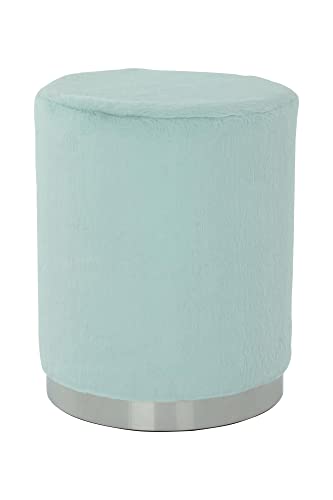 Qiyano Pouf Hocker mit Fell und Metallgestell Wohnzimmer Kinderzimmer Rund Pastell, 44 cm hoch mit Metallsockel, Farbe: Hellblau, Silber von Qiyano