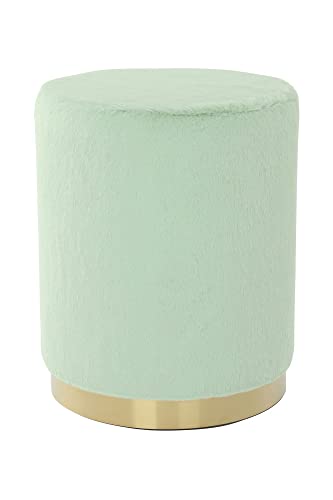 Qiyano Pouf Hocker mit Fell und Metallgestell Wohnzimmer Kinderzimmer Rund Pastell, 44 cm hoch mit Metallsockel, Farbe: Mint, Gold von Qiyano