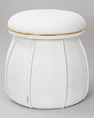 Qiyano Pouf Sitzhocker aus kuscheligem Teddystoff in Weiß in Kegelform Pilzform für Wohnzimmer, Schlafzimmer, Kinderzimmer, Kunstlederverzierung in Gold, Höhe ca. 55 cm, Farbe: Weiß von Qiyano