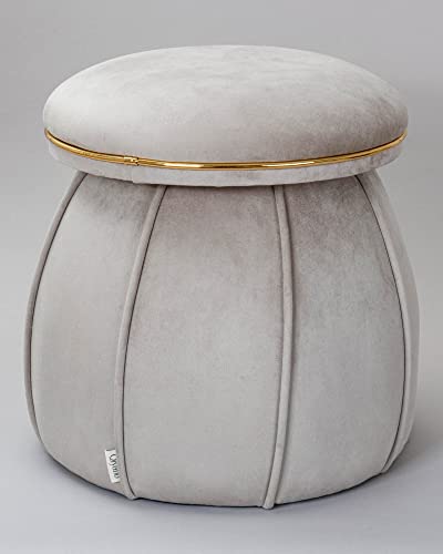 Qiyano Pouf Sitzhocker aus weichem Samtstoff in Taupe in Kegelform Pilzform für Wohnzimmer, Schlafzimmer, Kinderzimmer, Kunstlederverzierung in Gold, Höhe ca. 55 cm, Farbe: Taupe von Qiyano