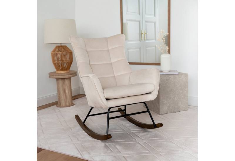 Qiyano Schaukelstuhl Medira Beige Samtstoff mit Metallgestell und Holzkufen von Qiyano