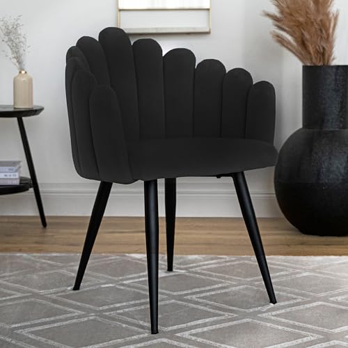 Qiyano Sessel Samtiger Stuhl mit Armlehne in Muschel-Form Glamour für Schminktisch Wohnzimmer oder Esszimmer Designer Thron-Stuhl Samt, Farbe: Schwarz von Qiyano