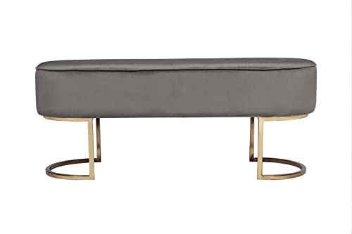 Qiyano Sitzbank im glamourösem Design mit glänzenden Metallfüßen und bequemer Polsterung Stoffbezug Hocker Dekoration Wohnzimmer Schlafzimmer Ankleidezimmer Farbe: Grau von Qiyano