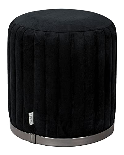 Qiyano Sitzhocker Pouf Fusshocker aus weichem Samtstoff in Schwarz mit Ziernähten in Muscheloptik für Schlafzimmer, Wohnzimmer, Kunstlederverzierung in Grafit, Höhe ca. 45 cm, Farbe: Schwarz von Qiyano