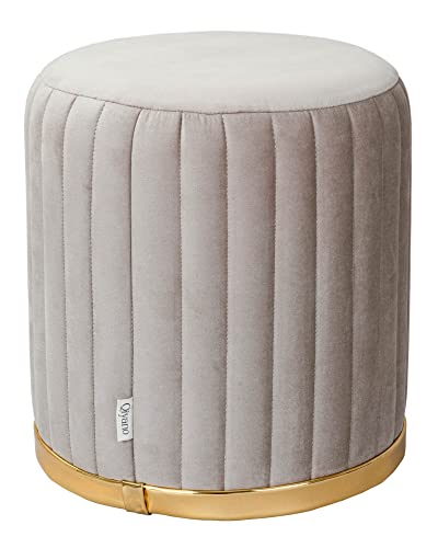 Qiyano Sitzhocker Pouf Fusshocker aus weichem Samtstoff in Taupe mit Ziernähten in Muscheloptik für Schlafzimmer, Wohnzimmer, Kunstlederverzierung in Gold, Höhe ca. 45 cm, Farbe: Taupe von Qiyano