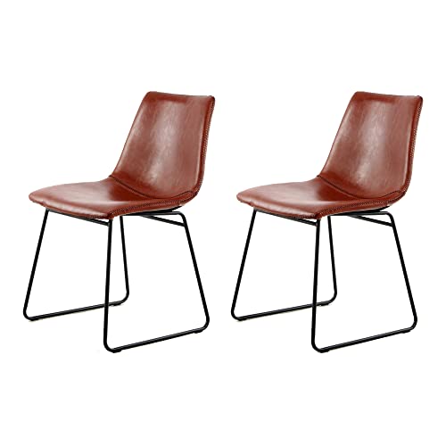 Qiyano Stuhl Kunstleder 2er Set Esszimmer-Stühle aus PU-Leder Pflegeleicht in Modern Retro Vintage Look Polsterstuhl ohne Armlehne, 2 STK. Farbe: Braun Kaffee von Qiyano