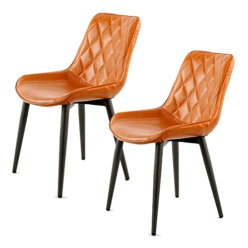 Qiyano Stuhl im Retro-Design 2er Set aus hochwertigem Kunstleder mit stilvollem Nahtmuster gesteppt lackierte Metall-Beine Loft-Style Esszimmer Besprechungsraum Schreibtisch Farbe: Orange von Qiyano