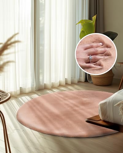 Qiyano Teppich Hochflor - Fellimitat, flauschig, weich, Soft, kuschelig, einfarbig, Pastell - Wohnzimmer, Schlafzimmer, Kinderzimmer, Büro - Farbe: Apricot, Größe: Ø 160 cm RUND von Qiyano