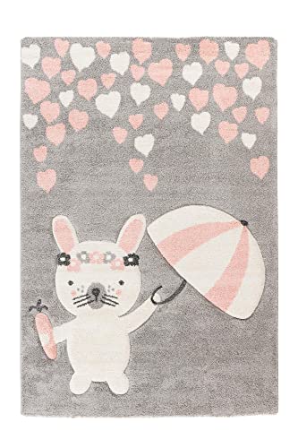 Qiyano Teppich Kinderzimmer-Teppich Spielzimmer Mädchen Hase mit Regenschirm Tiermotiv Herzen Wolke Grau Rosa weiche Oberfläche, Farbe: Grau, Größe: 80 x 150 cm Qiyano Teppich Kinderzimmer-Teppich Spielzimmer Mädchen Hase mit Regenschirm Tiermotiv Herzen Wolke Grau Rosa weiche Oberfläche, Farbe: Grau, Größe: 80 x 150 cm von Qiyano