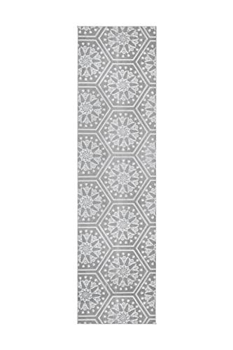 Qiyano Teppich Kurzflor - Konturenschnitt 3D Optik Blumenmuster, Unifarben, Modern, Soft, Weich - Wohnzimmer, Schlafzimmer, Esszimmer, Büro - Farbe: Grau, Größe: 80 x 300 cm von Qiyano