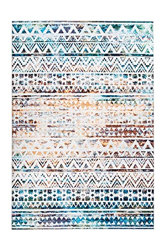 Qiyano Teppich Kurzflor - Maritim geometrisches Muster im Used Look, Modern, Pflegeleicht - Wohnzimmer, Schlafzimmer, Esszimmer, Büro - Farbe: Multi, Bunt, Größe: 170 x 240 cm von Qiyano