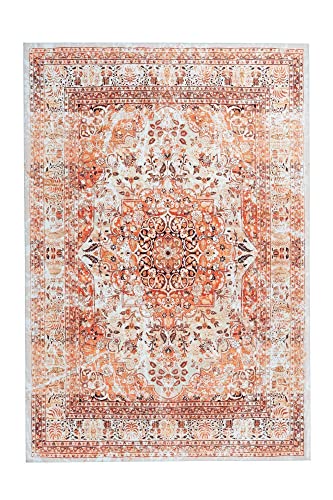 Qiyano Teppich Kurzflor - Orientalisches Muster, Vintage, Used Look, Florales Dezentes Blumen-Muster - Wohnzimmer, Schlafzimmer, Esszimmer - Farbe: Rot, Beige, Orange, Größe: 80 x 150 cm Qiyano Teppich Kurzflor - Orientalisches Muster, Vintage, Used Look, Florales Dezentes Blumen-Muster - Wohnzimmer, Schlafzimmer, Esszimmer - Farbe: Rot, Beige, Orange, Größe: 80 x 150 cm von Qiyano