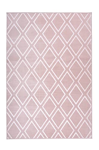 Qiyano Teppich Kurzflor - Rauten Muster, 3D Optik, Anti Rutsch Rücken, pflegeleicht, modern - Wohnzimmer, Schlafzimmer, Esszimmer, Büro, Flur - Farbe: Rosa, Creme, Größe: 80 x 150 cm von Qiyano