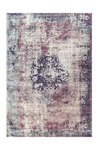 Qiyano Hikina Vintage Teppich Bunt 200 x 290 cm, Kurzflor Teppich Wohnzimmer & Schlafzimmer mit Baumwollrücken, Ornament-Muster, Florhöhe ca. 9 mm von Qiyano