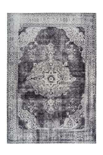 Qiyano Hikina Vintage Teppich Anthrazit 160 x 230 cm, Kurzflor Teppich Wohnzimmer & Schlafzimmer mit Baumwollrücken, Ornament-Muster, Florhöhe ca. 9 mm von Qiyano