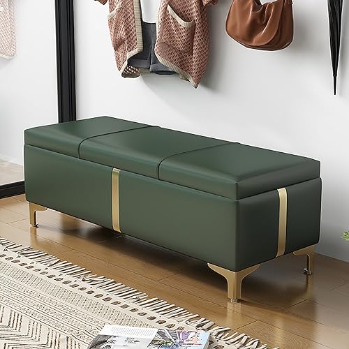 Qiydia Ottomanische Bank mit Stauraum Aus Kunstleder, Gepolsterte Bettbank für Schlafzimmer, Schuhbank, Moderner Fußhocker für Wohnzimmer, Eingangsbereich(100x39x40cm(39x15x16), Green) von Qiydia