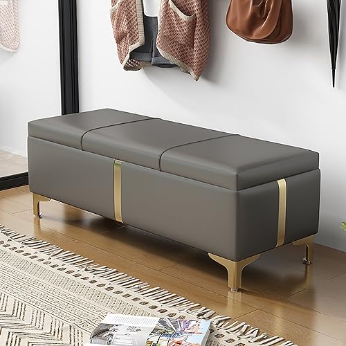 Qiydia Ottomanische Bank mit Stauraum Aus Kunstleder, Gepolsterte Bettbank für Schlafzimmer, Schuhbank, Moderner Fußhocker für Wohnzimmer, Eingangsbereich(100x39x40cm(39x15x16), Grey A) von Qiydia