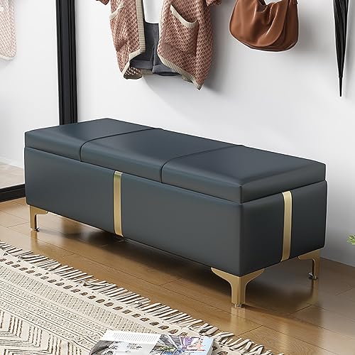 Qiydia Ottomanische Bank mit Stauraum Aus Kunstleder, Gepolsterte Bettbank für Schlafzimmer, Schuhbank, Moderner Fußhocker für Wohnzimmer, Eingangsbereich(120x39x40cm(47x15x16), Blue) von Qiydia