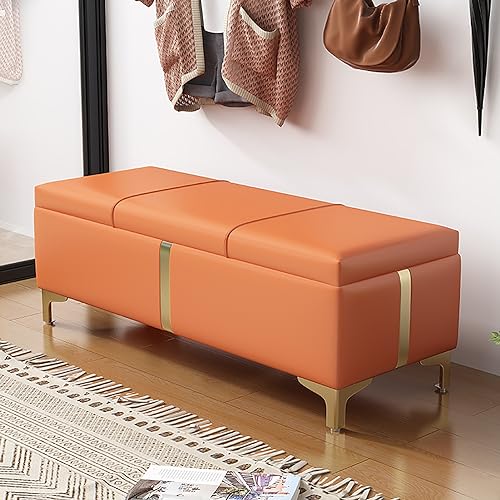 Qiydia Ottomanische Bank mit Stauraum Aus Kunstleder, Gepolsterte Bettbank für Schlafzimmer, Schuhbank, Moderner Fußhocker für Wohnzimmer, Eingangsbereich(120x39x40cm(47x15x16), Orange) von Qiydia