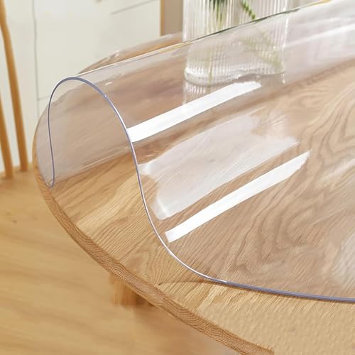 Qiydia Runder Durchsichtiger Tischschutz, 2mm Dicke Schreibtischunterlage, Wiederverwendbare PVC-schreibtischabdeckung, wasserdichte Tischdecke für Esszimmertisch(D:70cm/27.5", Clear) von Qiydia