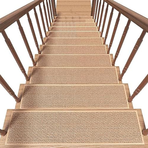 rutschfeste Treppenstufen für Holzstufen, Leinenteppich-treppenstufen mit Gummirücken, Wiederverwendbarer Treppenpolsterschutz für Kinder, ältere Menschen (15pcs 7.8"x30", Brown) von Qiydia