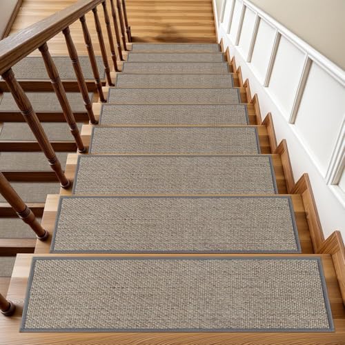 rutschfeste Treppenstufen für Holzstufen, Leinenteppich-treppenstufen mit Gummirücken, Wiederverwendbarer Treppenpolsterschutz für Kinder, ältere Menschen (7pcs 7.8"x30", Gray) von Qiydia