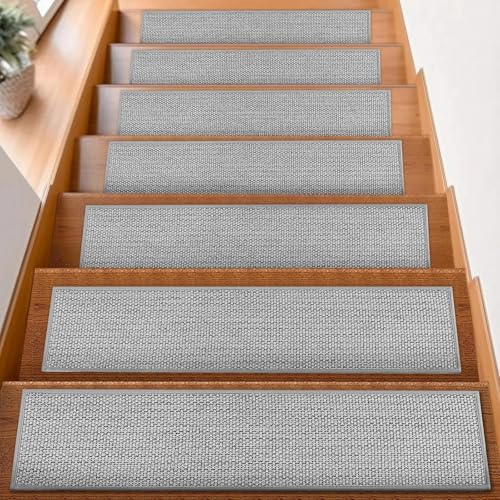 rutschfeste Treppenstufen für Holzstufen, Leinenteppich-treppenstufen mit Gummirücken, Wiederverwendbarer Treppenpolsterschutz für Kinder, ältere Menschen (7pcs 7.8"x30", Gray A) von Qiydia