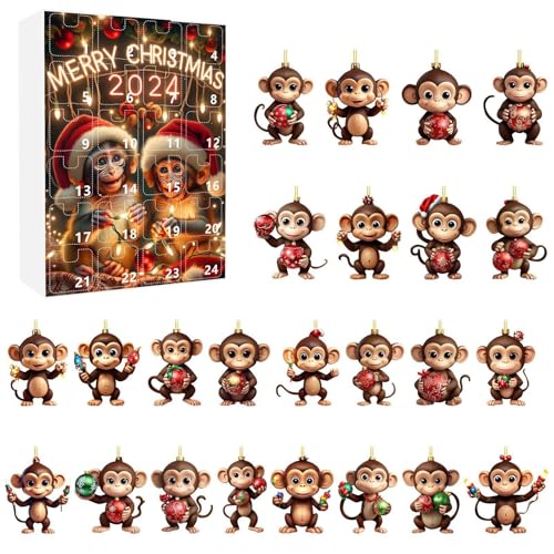 2025 Affen Weihnachts Adventskalender | 24 Teile Weihnachtszählung Affen Schmuck | Auto Deko Für Thanksgiving Klassenzimmer Büros Geburtstag Festtag von Qizeroty
