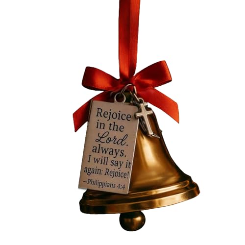 Christbaum Glocken | Bibelverse Weihnachtsschmuck mit Schleife - Religiöse Metall Deko Für Partys Zuhause Dekoration,für Bauernhaus Außenbereich Garten Schlafzimmer Kamin Fenster Wand Terrasse Hof von Qizeroty