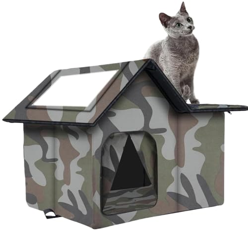 Outdoor Häuser Für Katzen | Wetterfeste Halbgeschlossene Nest Für Draußen Katzen,Isolierte Kätzchen Ruheplatz Unterstand, Haustierzubehör Für Balkon Hof Scheune Garten von Qizeroty