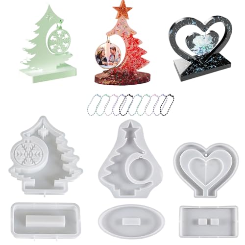 Weihnachts Silikonformen - 6 Stück Silikon Gießform | Wiederverwendbare Form mit Basis für Fotorahmen - Für Heimdekoration Herbst Halloween Deko Geschenkideen von Qizeroty