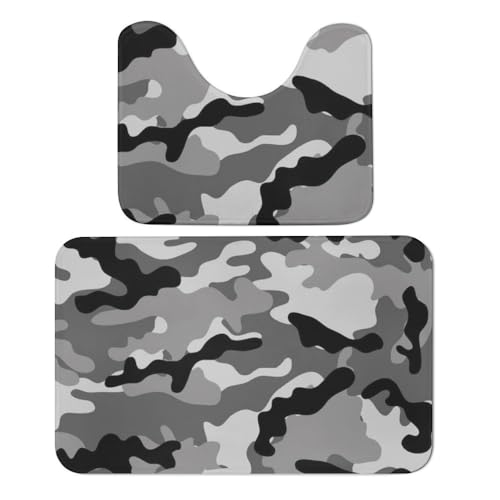 Qjjinxior Badematte, graue Camouflage-Badematte, 2er-Set, saugfähig, weich, 1 Badewannenvorleger und 1 U-förmiger WC-Vorleger Qjjinxior Badematte, graue Camouflage-Badematte, 2er-Set, saugfähig, weich, 1 Badewannenvorleger und 1 U-förmiger WC-Vorleger von Qjjinxior