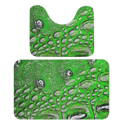 Qjjinxior Badezimmermatte, Alligatorhautstruktur, Badematten 2er-Set, saugfähig, weich, 1 Badewannenvorleger und 1 U-förmiger WC-Vorleger von Qjjinxior