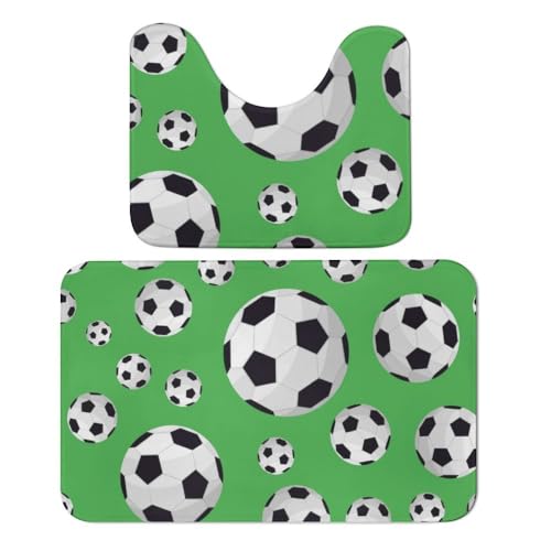 Qjjinxior Badezimmermatte, Fußball-Badteppich, 2er-Set, saugfähig, weich, 1 Badewannenteppich und 1 U-förmiger WC-Vorleger von Qjjinxior