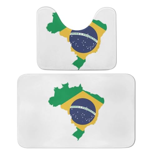 Qjjinxior Badezimmermatte, grüne Brasilien-Flagge, Badematten, 2er-Set, saugfähig, weich, 1 Badewannenteppich und 1 U-förmiger WC-Vorleger Qjjinxior Badezimmermatte, grüne Brasilien-Flagge, Badematten, 2er-Set, saugfähig, weich, 1 Badewannenteppich und 1 U-förmiger WC-Vorleger von Qjjinxior