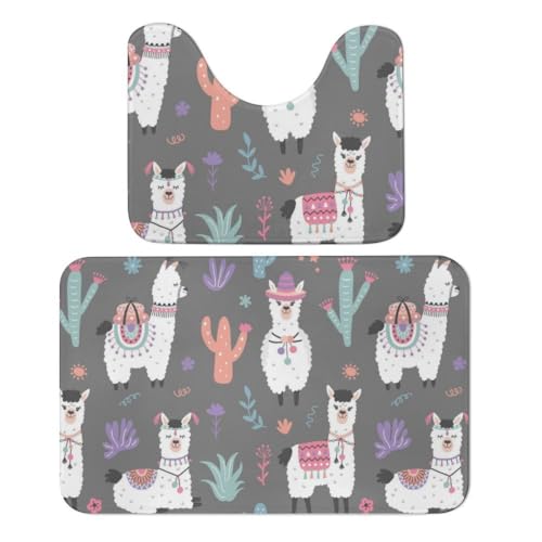 Qjjinxior Badteppich, Alpaka-Badteppich, 2er-Set, saugfähig, weich, 1 Badewannenvorleger und 1 U-förmiger WC-Vorleger von Qjjinxior