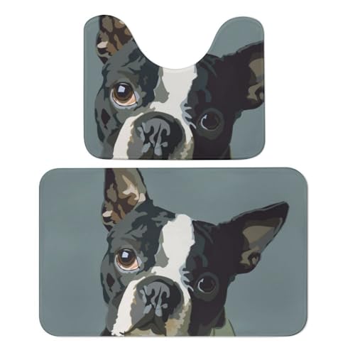 Qjjinxior Badteppich, Boston Terrier, Badteppich, saugfähig, weich, 1 Badewannenvorleger und 1 U-förmiger WC-Vorleger, 2 Stück Qjjinxior Badteppich, Boston Terrier, Badteppich, saugfähig, weich, 1 Badewannenvorleger und 1 U-förmiger WC-Vorleger, 2 Stück von Qjjinxior