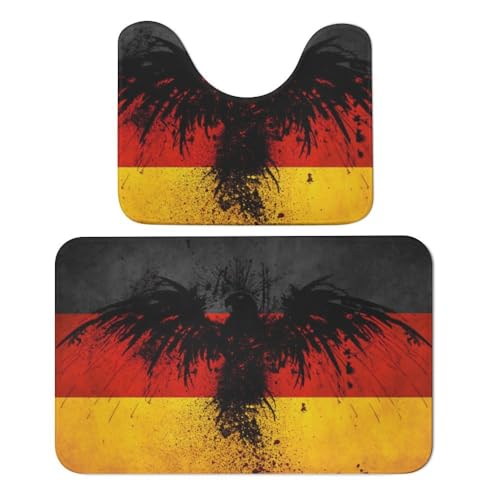 Qjjinxior Badteppich, Deutschlandflagge Adler, Badteppich, saugfähig, weich, 1 Badewannenvorleger und 1 U-förmiger WC-Vorleger, 2 Stück von Qjjinxior